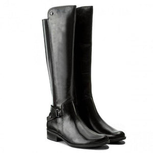 Caprice Black Leather Mix Flat Knee High Extra Wide Boot