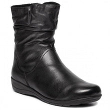Load image into Gallery viewer, Caprice Black Soft Leather Warm Lined Rouched Ankle Boot
