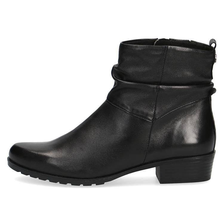 Caprice Black Super Soft Leather Rouched Ankle Boot