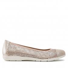 Caprice Gold Shimmer Soft Leather Cut Out Ballerina Shoe
