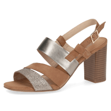 Load image into Gallery viewer, Caprice Hazel Leather Multi Strap With Metallic Block Heeled Sandal
