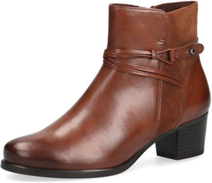 Caprice Leather Cognac Heeled Ankle Boot With Wrap Trim - Boutique on the Green 