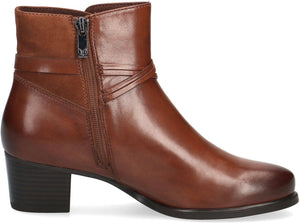 Caprice Leather Cognac Heeled Ankle Boot With Wrap Trim - Boutique on the Green 