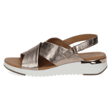 Load image into Gallery viewer, Caprice Leather Metallic Cross Over With Back Strap Sport Styling Sandal
