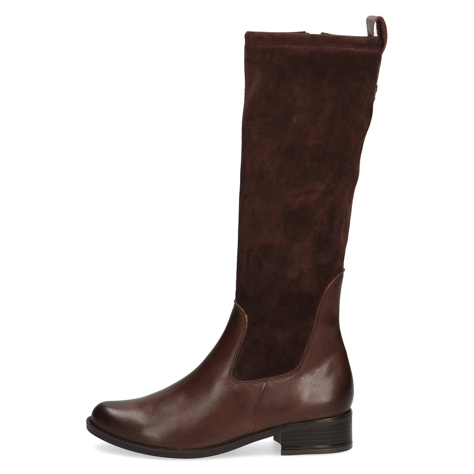 Caprice Leather Mix Dark Brown Flat Knee High Boot Boutique on the Green