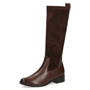 Caprice Leather Mix Dark Brown Flat Knee High Boot - Boutique on the Green 