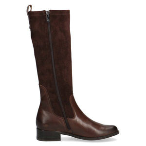 Caprice Leather Mix Dark Brown Flat Knee High Boot - Boutique on the Green 