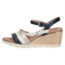 Load image into Gallery viewer, Caprice leather multi strap &amp; buckle mid wedge sandal
