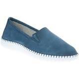 Caprice Leather Nubuck Ocean Blue Slip On Loafer With Stitch Detailing