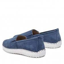 Caprice Leather Nubuck Ocean Blue Slip On Loafer With Stitch Detailing