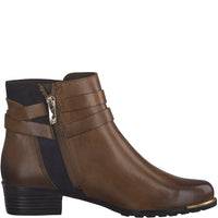 Caprice Leather & Suede Cognac & Navy Multi Strap Flat Ankle Boot