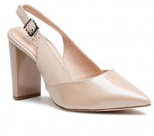 Load image into Gallery viewer, Caprice Leather Taupe Patent Pointed Toe High Heel Slingback Shoe
