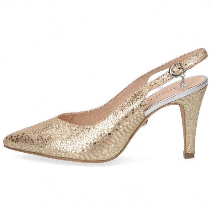 Caprice light gold reptile leather pointed toe slingback shoe