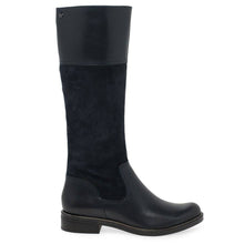 Load image into Gallery viewer, Caprice Navy Leather &amp; Suede Extra Small Calf Flat Knee High Boot
