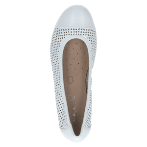 Caprice White Soft Leather Cut Out Ballerina Shoe