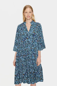 Saint Tropez EdaSZ Printed Elbow Fluted Sleeve Woven Tiered Hem Dress - Boutique on the Green 