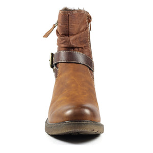 Lunar Chime II Brown Water Repellent Rouched & Strap Trim Fur Lined Boot - Boutique on the Green 
