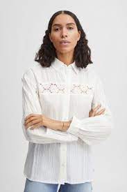 BYoung Ibisa Off White Pure Cotton Long Sleeve Pintuck & Crochet Detailed Shirt - Boutique on the Green 
