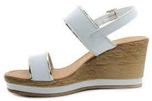 Load image into Gallery viewer, Marco Tozzi White Leather Two Strap Wedge With Silver Trim - Boutique on the Green 
