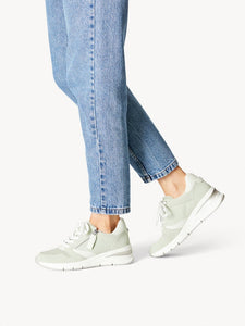 Tamaris Leather Zip & Lace Up Wedge Trainer With Detailed Trim & Metallic Trim Laces - Boutique on the Green 