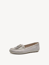 Load image into Gallery viewer, Tamaris Leather Champagne Shimmer Slip On Moccasin With Double Front Tassels
