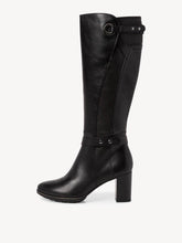 Load image into Gallery viewer, Tamaris Black Leather Mix Knee High Heeled Boot With Trims
