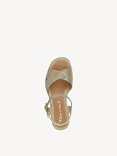 Load image into Gallery viewer, Tamaris Light Gold Shimmer Cross Over Open Toe Espadrille Wedge Sandal - Boutique on the Green 
