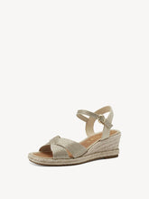 Load image into Gallery viewer, Tamaris Light Gold Shimmer Cross Over Open Toe Espadrille Wedge Sandal - Boutique on the Green 
