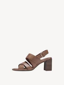 Tamaris Nut Leather Multi Strap Open Toe Wooden Block Heel Sandal - Boutique on the Green 