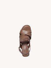 Load image into Gallery viewer, Tamaris Nut Leather Multi Strap Open Toe Wooden Block Heel Sandal - Boutique on the Green 
