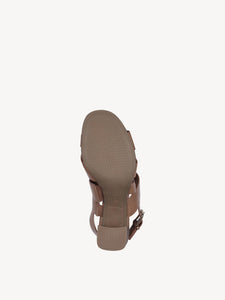 Tamaris Nut Leather Multi Strap Open Toe Wooden Block Heel Sandal - Boutique on the Green 