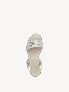 Tamaris White Platform Cork Wedge Sandal With Front Gold Chain Trim - Boutique on the Green 