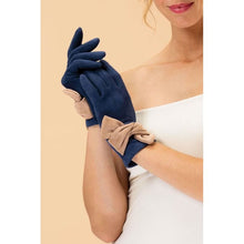 Load image into Gallery viewer, Powder Faux Suede Henrietta Gloves - Navy &amp; Taupe - Boutique on the Green 
