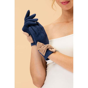 Powder Faux Suede Henrietta Gloves - Navy & Taupe - Boutique on the Green 