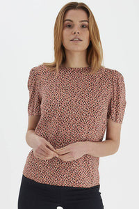 BYoung Short Sleeve Rose Ditsy Woven Top