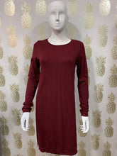 Load image into Gallery viewer, Fine knit stretch pull on tunic dress with long sleeve round neck &amp; front patch pockets
