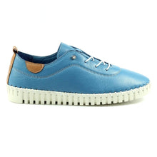 Load image into Gallery viewer, Lunar Flamborough Mid Blue Leather Mock Lace Up Plimsoll
