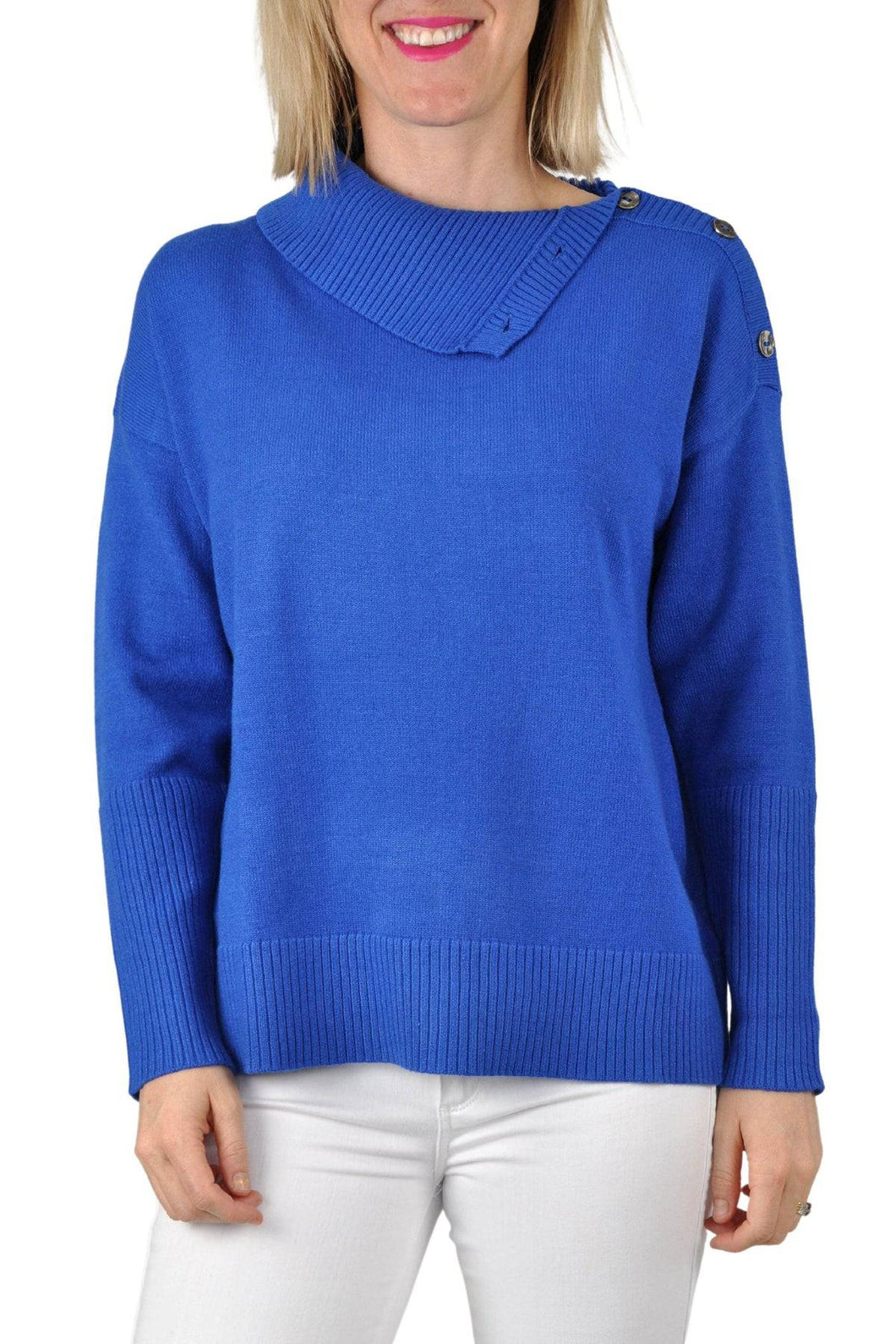 Foil Bright As A Button Turtle Neck Ribbed Knitted Jumper With Button Detail - Boutique on the Green 