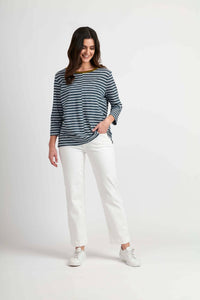 Foil Duck Egg 100% Organic Cotton Stripe Long Sleeve T-Shirt With Star Embroidery - Boutique on the Green 