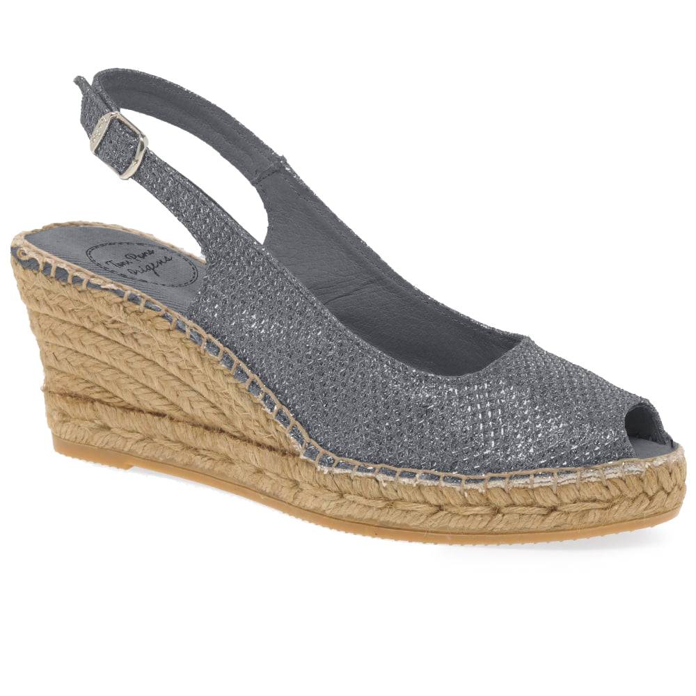 Glitter Peep Toe Slingback Wedge Espadrille