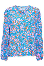 Load image into Gallery viewer, BYoung Flouri Blue Floral Print V Neck Cuff Long Sleeve Blouse - Boutique on the Green 
