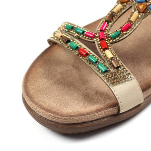 Lunar Mariella Beige Open Toe Sandal With Multi Coloured Beads & Diamantes - Boutique on the Green 