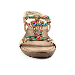 Lunar Mariella Beige Open Toe Sandal With Multi Coloured Beads & Diamantes - Boutique on the Green 