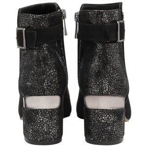 Lotus Black Cassandra Microfibre Heeled Ankle Boot With Mottled Heel Trim & Buckle - Boutique on the Green 