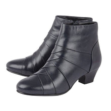 Load image into Gallery viewer, Lotus Tara Navy Leather Pleated Heeled Ankle Boot
