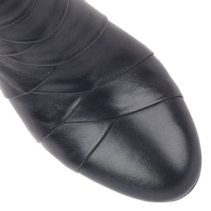 Lotus Tara Navy Leather Pleated Heeled Ankle Boot