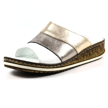 Load image into Gallery viewer, Lunar Appleby Pewter Leather Slip On Mule Sandal With Cork Trim Wedge - Boutique on the Green 

