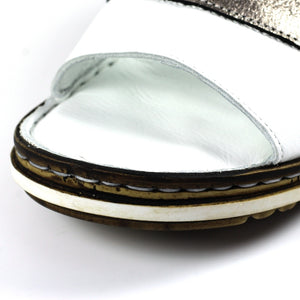 Lunar Appleby Pewter Leather Slip On Mule Sandal With Cork Trim Wedge - Boutique on the Green 