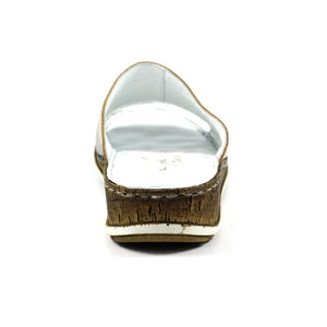 Lunar Appleby Pewter Leather Slip On Mule Sandal With Cork Trim Wedge - Boutique on the Green 