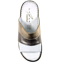 Load image into Gallery viewer, Lunar Appleby Pewter Leather Slip On Mule Sandal With Cork Trim Wedge - Boutique on the Green 
